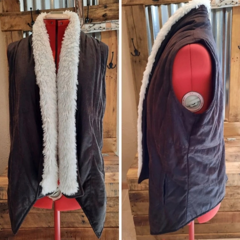 Brown vegan leather Vest M shearling lining Jack